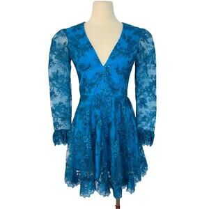 HELSI Lily Sequin Lace Long Sleeve Mini Dress Blue S NWT